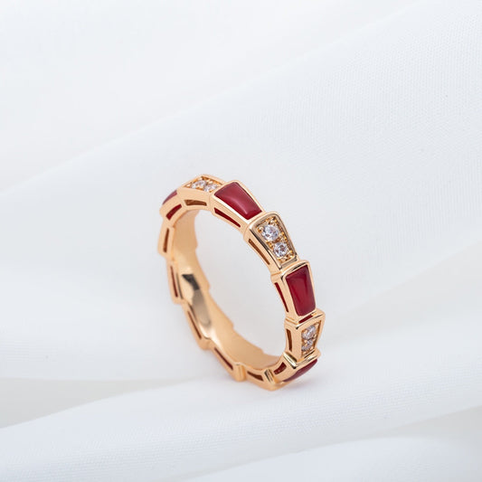 [AuraEcho Jewelry]SERPENTI RING PINK GOLD CARNELIAN DIAMOND 3MM