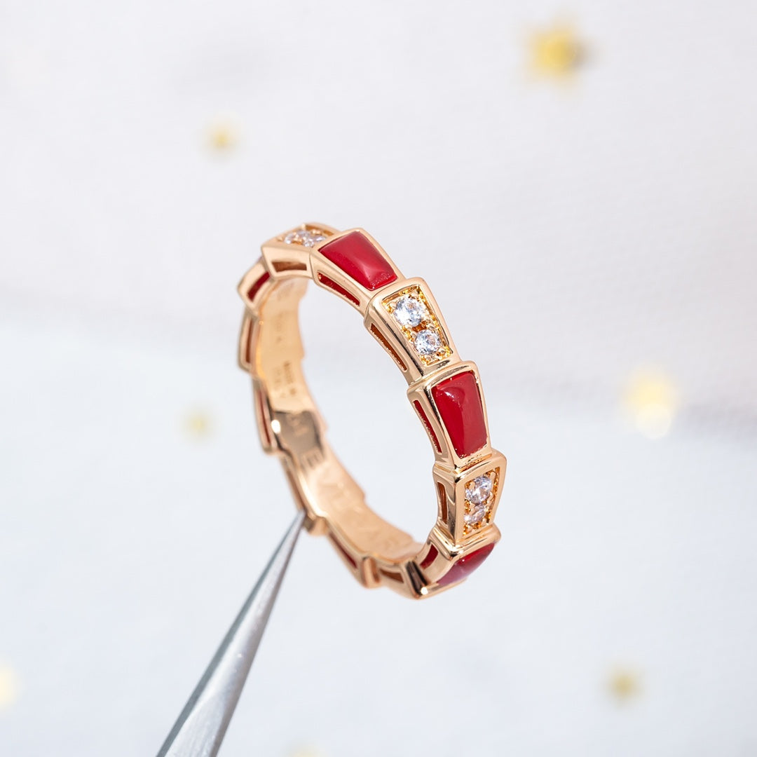 [AuraEcho Jewelry]SERPENTI RING PINK GOLD CARNELIAN DIAMOND 3MM