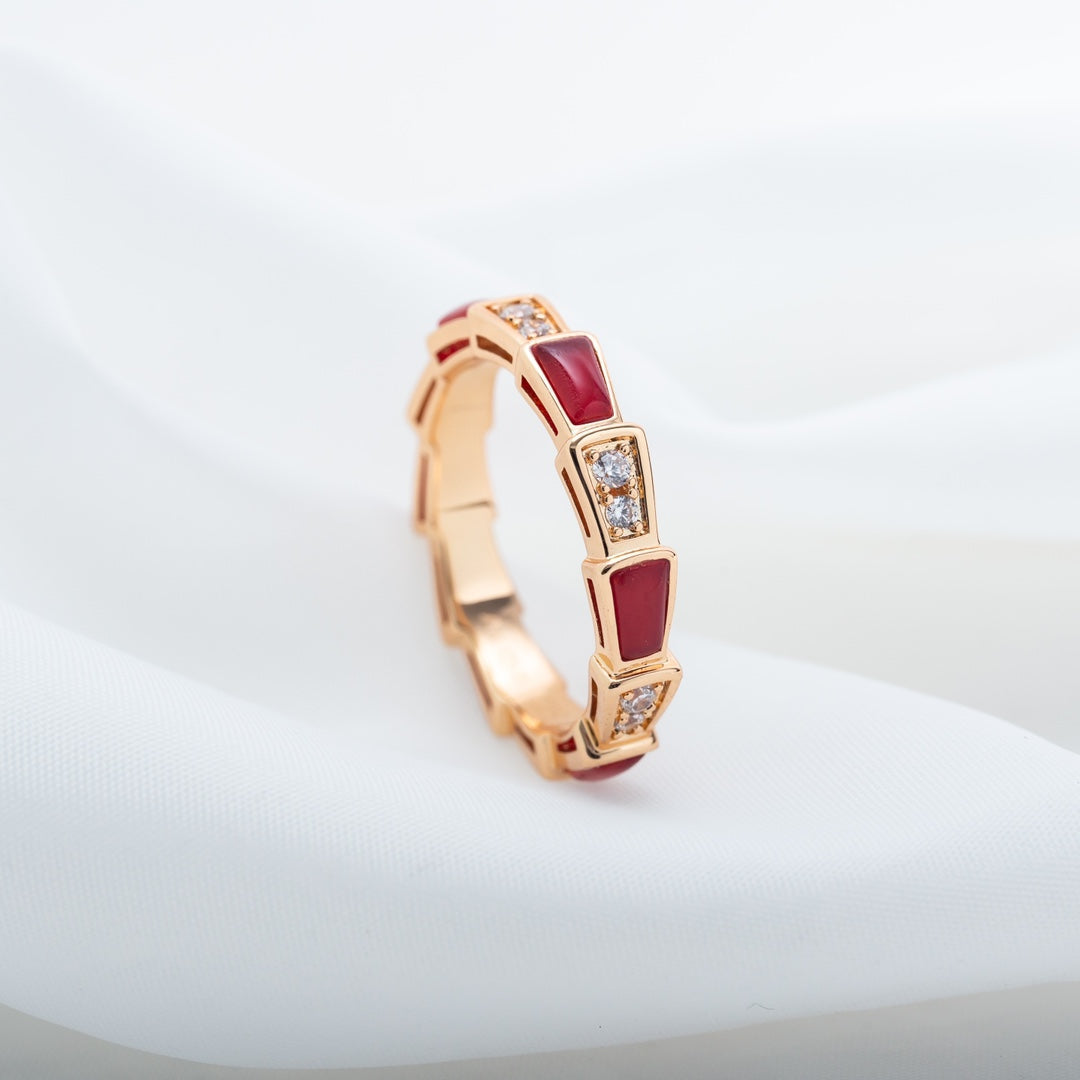 [AuraEcho Jewelry]SERPENTI RING PINK GOLD CARNELIAN DIAMOND 3MM