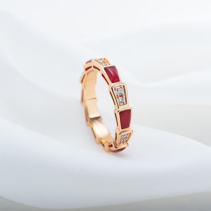 [AuraEcho Jewelry]SERPENTI RING PINK GOLD CARNELIAN DIAMOND 3MM