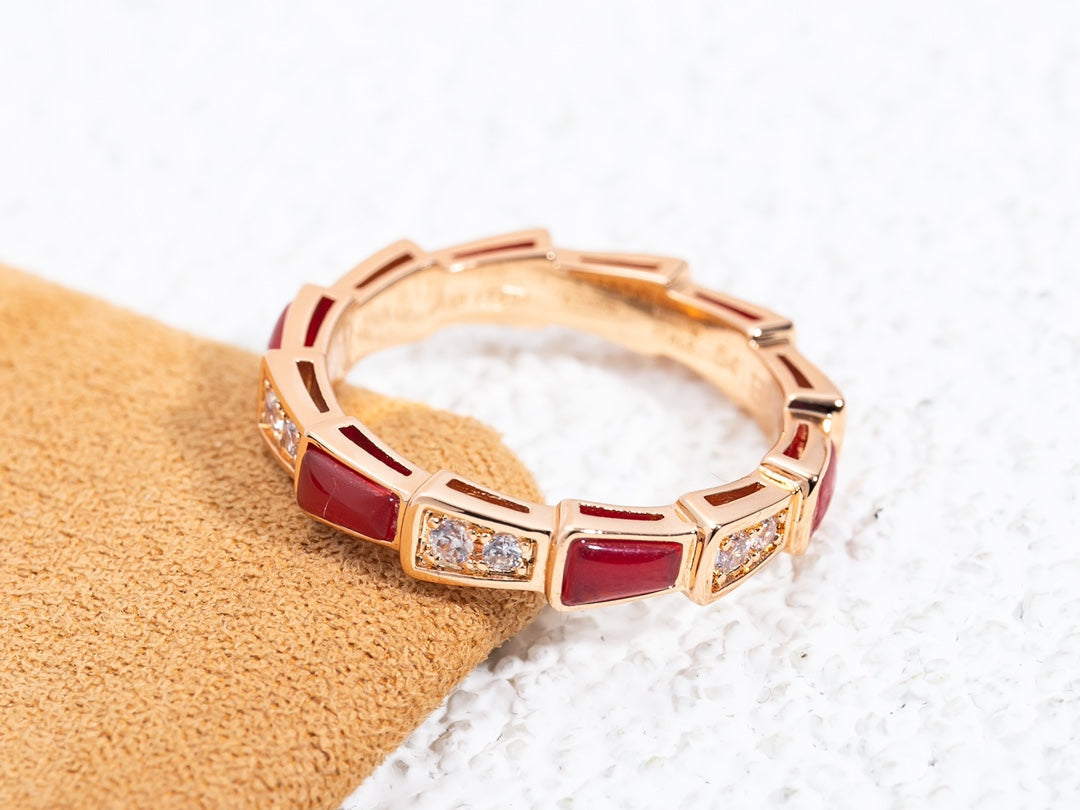 [AuraEcho Jewelry]SERPENTI RING PINK GOLD CARNELIAN DIAMOND 3MM
