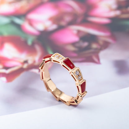 [AuraEcho Jewelry]SERPENTI RING PINK GOLD CARNELIAN DIAMOND 3MM