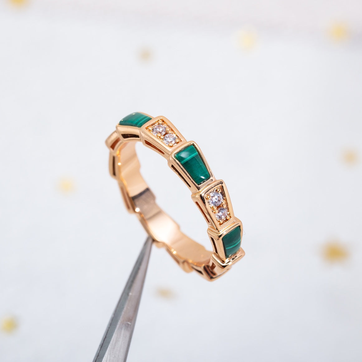 [AuraEcho Jewelry]SERPENTI RING PINK GOLD MALACHITE DIAMOND 3MM