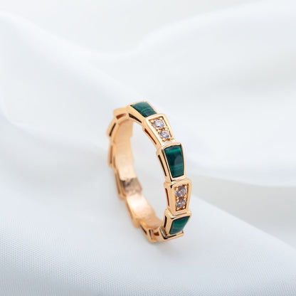 [AuraEcho Jewelry]SERPENTI RING PINK GOLD MALACHITE DIAMOND 3MM
