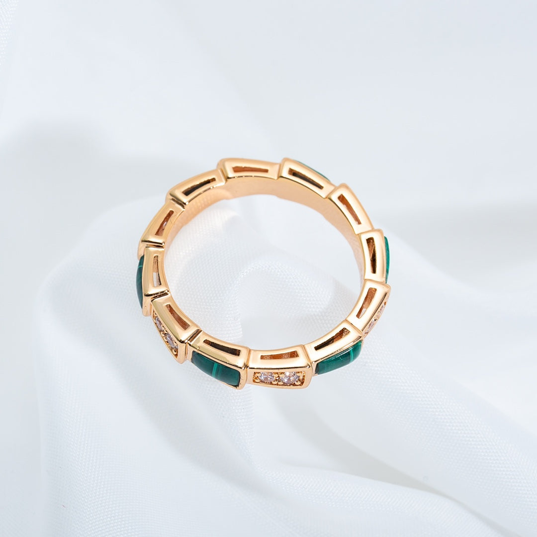 [AuraEcho Jewelry]SERPENTI RING PINK GOLD MALACHITE DIAMOND 3MM