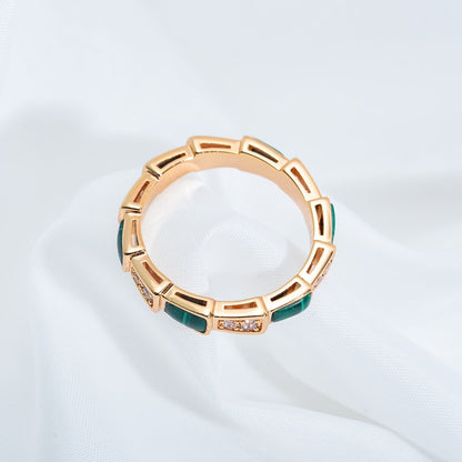 [AuraEcho Jewelry]SERPENTI RING PINK GOLD MALACHITE DIAMOND 3MM