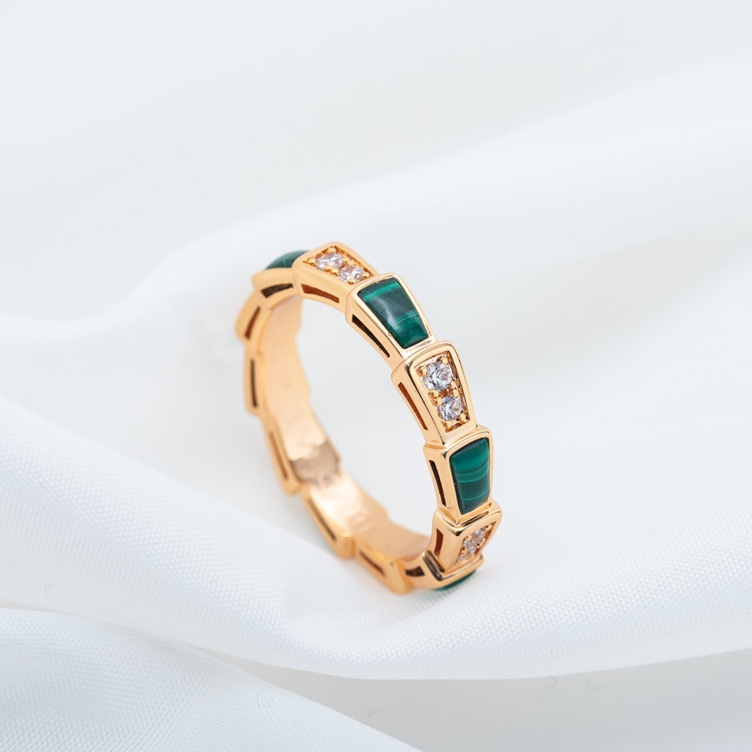 [AuraEcho Jewelry]SERPENTI RING PINK GOLD MALACHITE DIAMOND 3MM