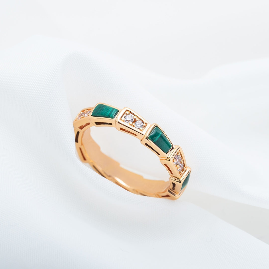 [AuraEcho Jewelry]SERPENTI RING PINK GOLD MALACHITE DIAMOND 3MM