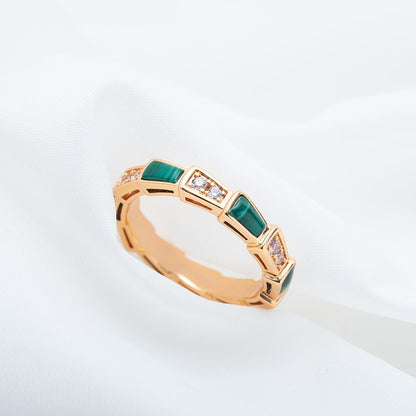 [AuraEcho Jewelry]SERPENTI RING PINK GOLD MALACHITE DIAMOND 3MM