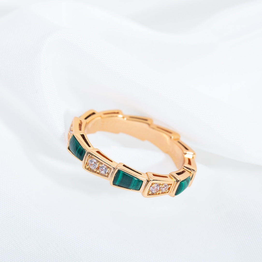[AuraEcho Jewelry]SERPENTI RING PINK GOLD MALACHITE DIAMOND 3MM