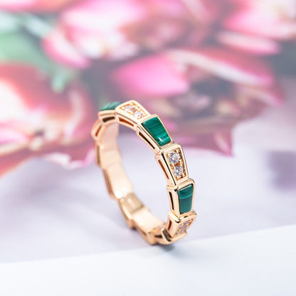 [AuraEcho Jewelry]SERPENTI RING PINK GOLD MALACHITE DIAMOND 3MM