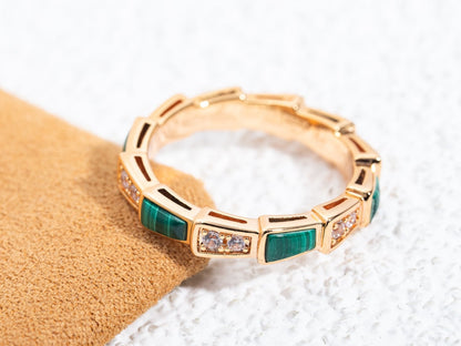 [AuraEcho Jewelry]SERPENTI RING PINK GOLD MALACHITE DIAMOND 3MM