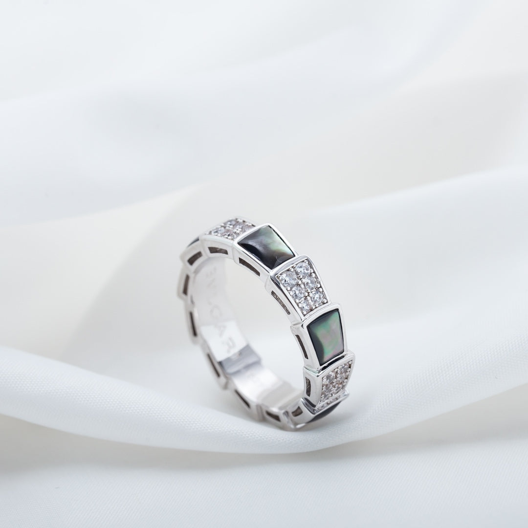 [AuraEcho Jewelry]SERPENTI RING SILVER DIAMOND BLACK MOP 4MM