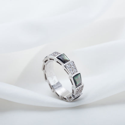 [AuraEcho Jewelry]SERPENTI RING SILVER DIAMOND BLACK MOP 4MM