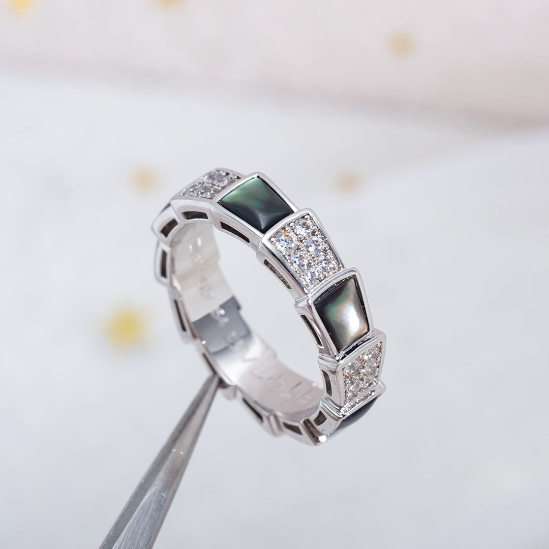 [AuraEcho Jewelry]SERPENTI RING SILVER DIAMOND BLACK MOP 4MM