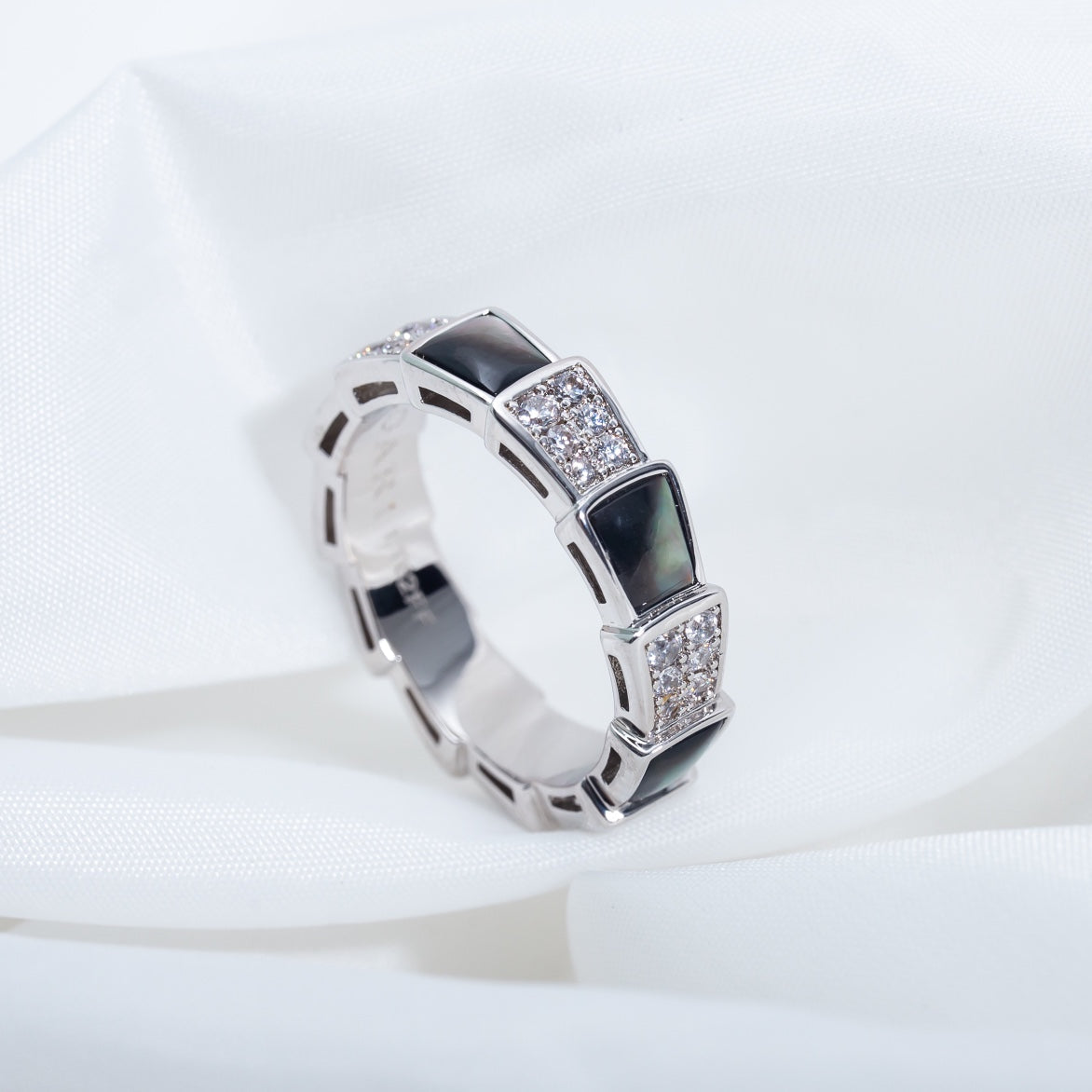 [AuraEcho Jewelry]SERPENTI RING SILVER DIAMOND BLACK MOP 4MM