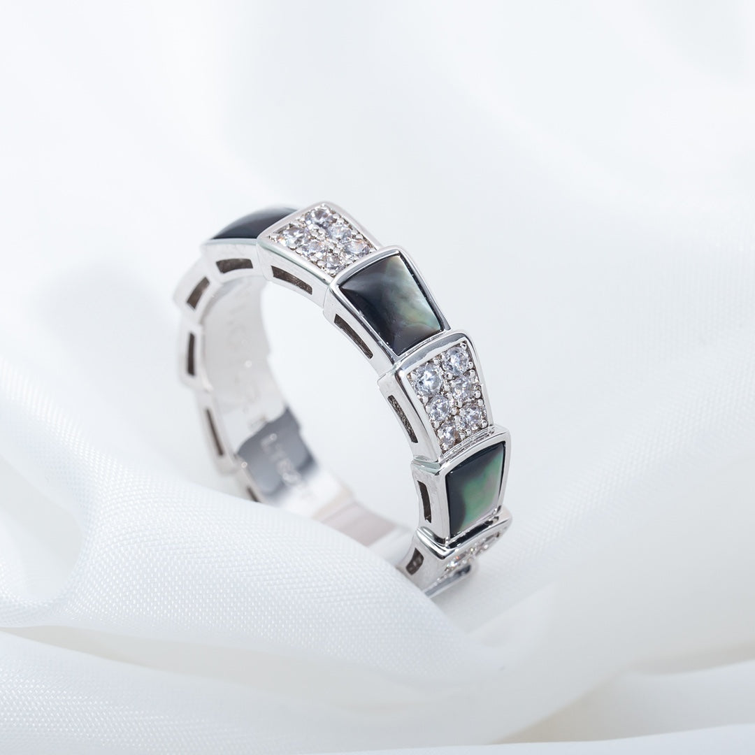 [AuraEcho Jewelry]SERPENTI RING SILVER DIAMOND BLACK MOP 4MM