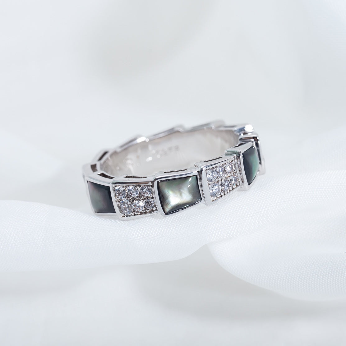[AuraEcho Jewelry]SERPENTI RING SILVER DIAMOND BLACK MOP 4MM
