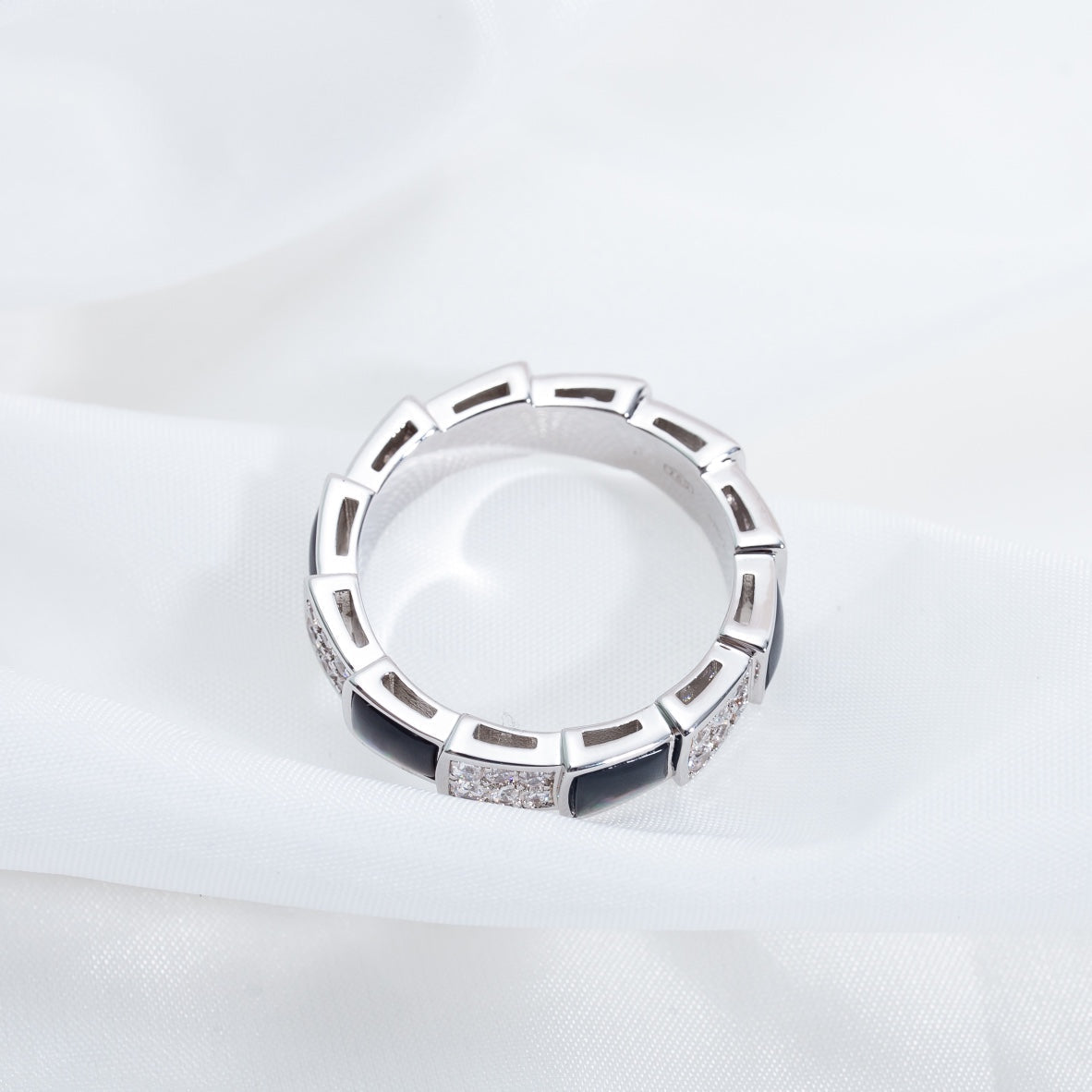 [AuraEcho Jewelry]SERPENTI RING SILVER DIAMOND BLACK MOP 4MM