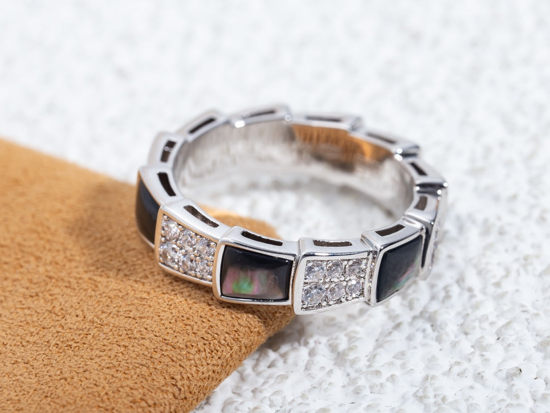 [AuraEcho Jewelry]SERPENTI RING SILVER DIAMOND BLACK MOP 4MM