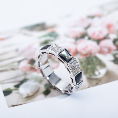 [AuraEcho Jewelry]SERPENTI RING SILVER DIAMOND BLACK MOP 4MM