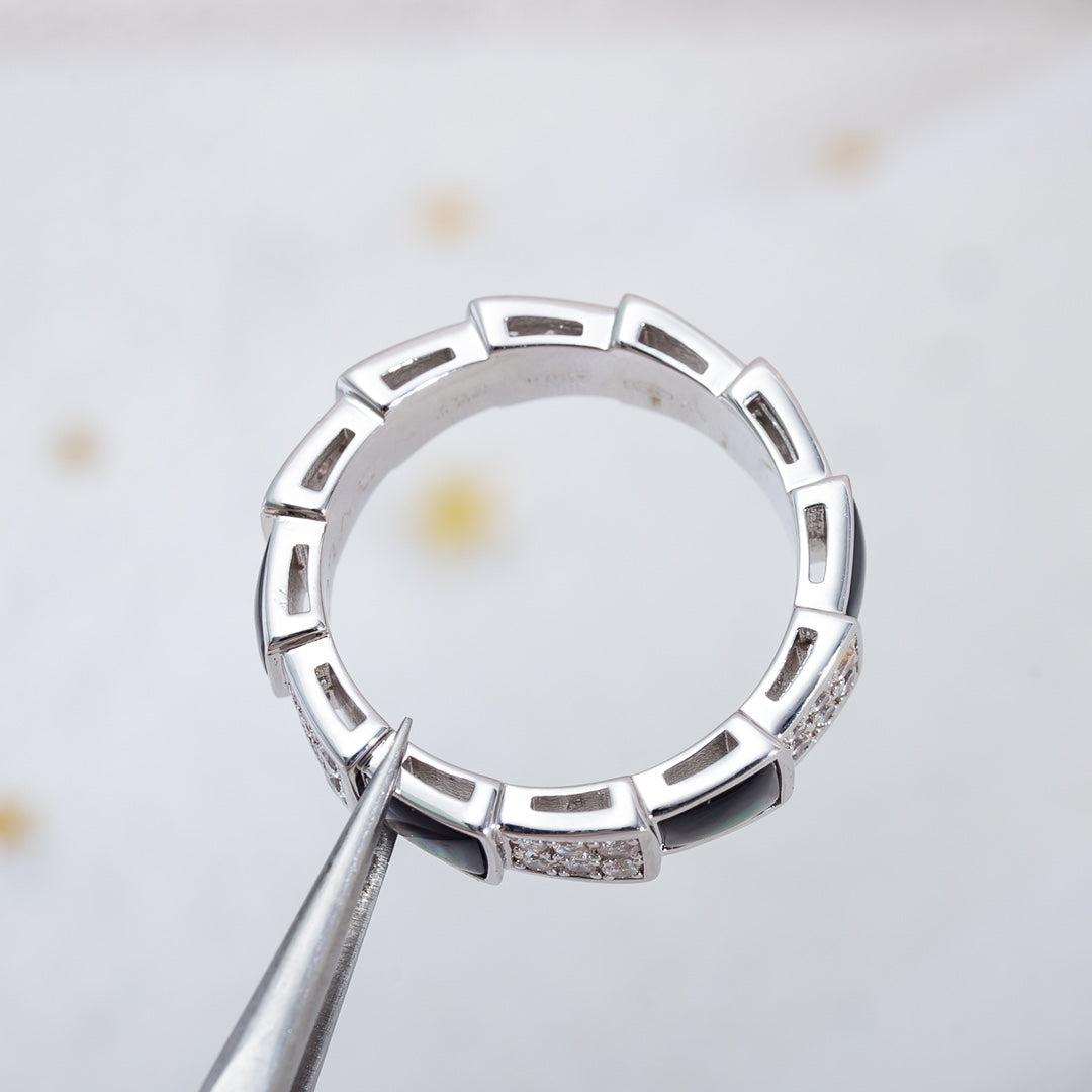 [AuraEcho Jewelry]SERPENTI RING SILVER DIAMOND BLACK MOP 4MM
