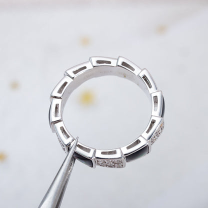 [AuraEcho Jewelry]SERPENTI RING SILVER DIAMOND BLACK MOP 4MM
