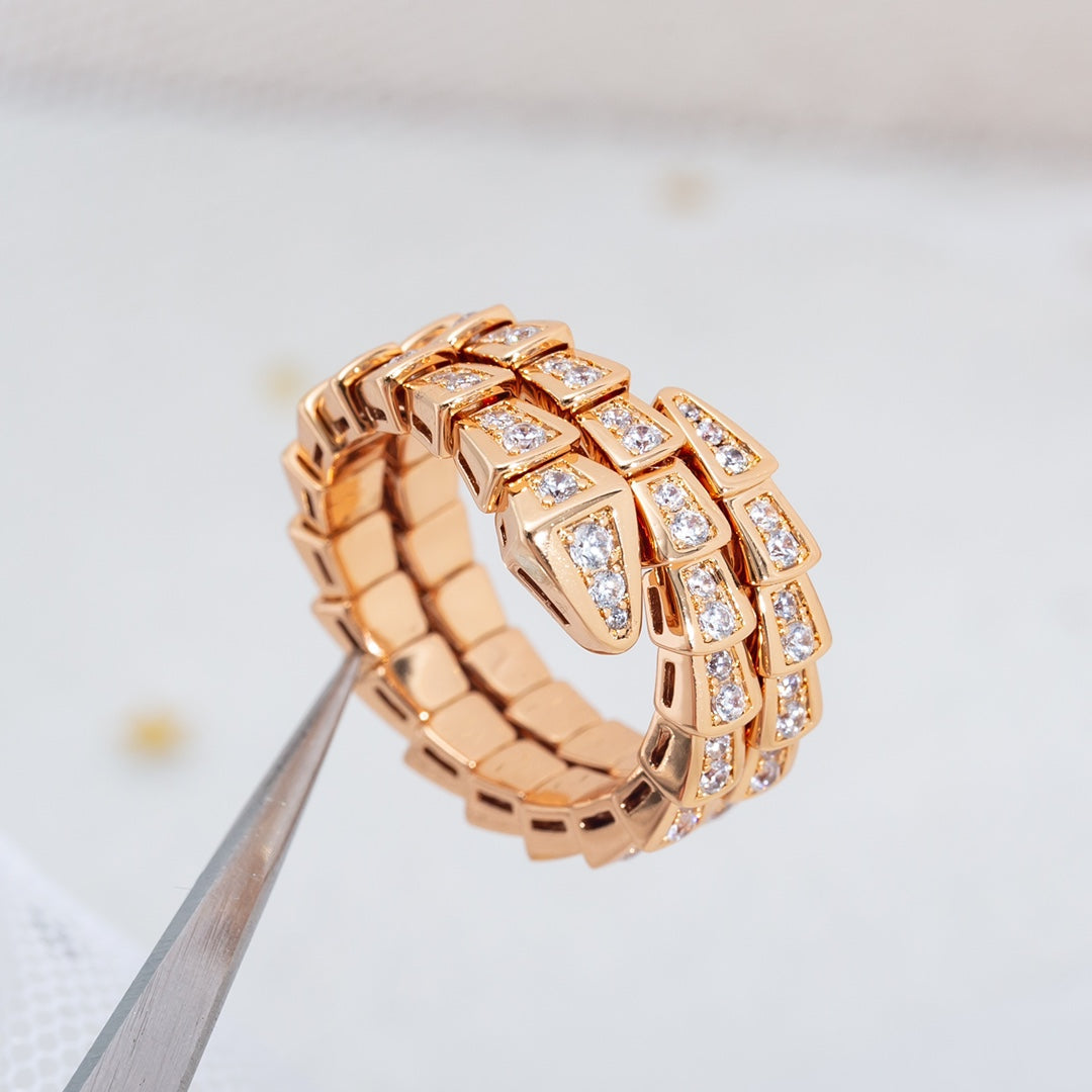 [AuraEcho Jewelry]SERPENTI RING PINK GOLD DIAMOND DOUBLE ROW