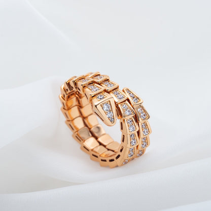 [AuraEcho Jewelry]SERPENTI RING PINK GOLD DIAMOND DOUBLE ROW