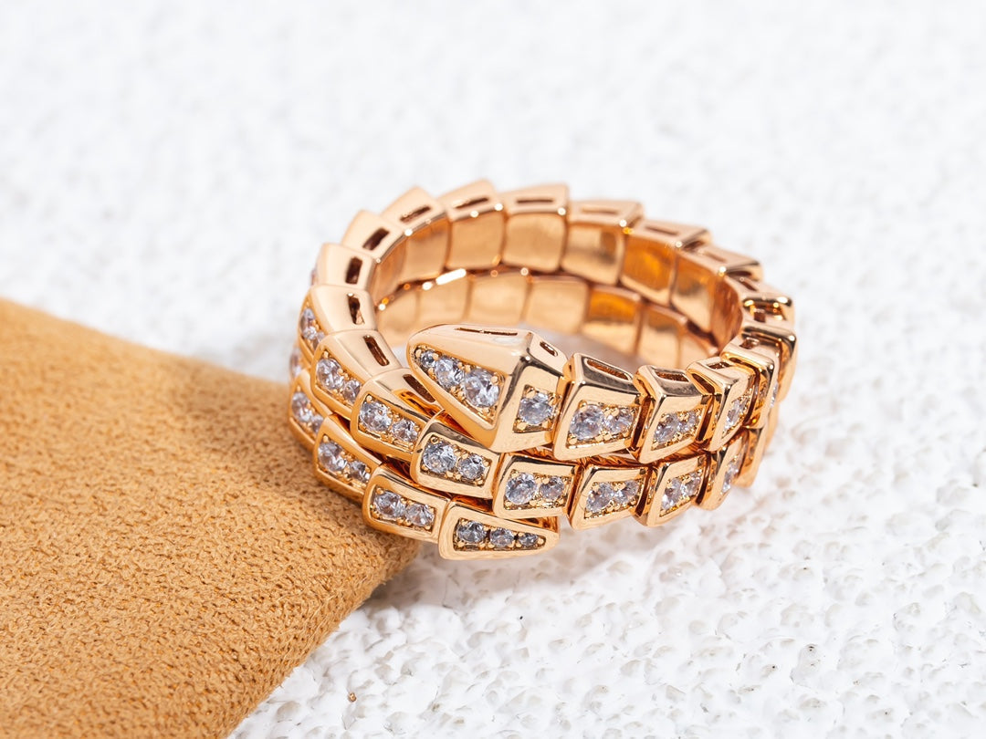 [AuraEcho Jewelry]SERPENTI RING PINK GOLD DIAMOND DOUBLE ROW
