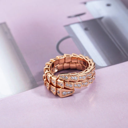 [AuraEcho Jewelry]SERPENTI RING PINK GOLD DIAMOND DOUBLE ROW
