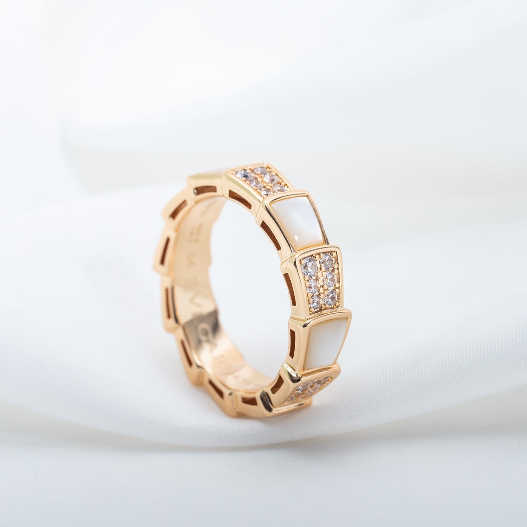 [AuraEcho Jewelry]SERPENTI RING PINK GOLD MOP DIAMOND PAVED 4MM