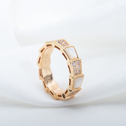 [AuraEcho Jewelry]SERPENTI RING PINK GOLD MOP DIAMOND PAVED 4MM