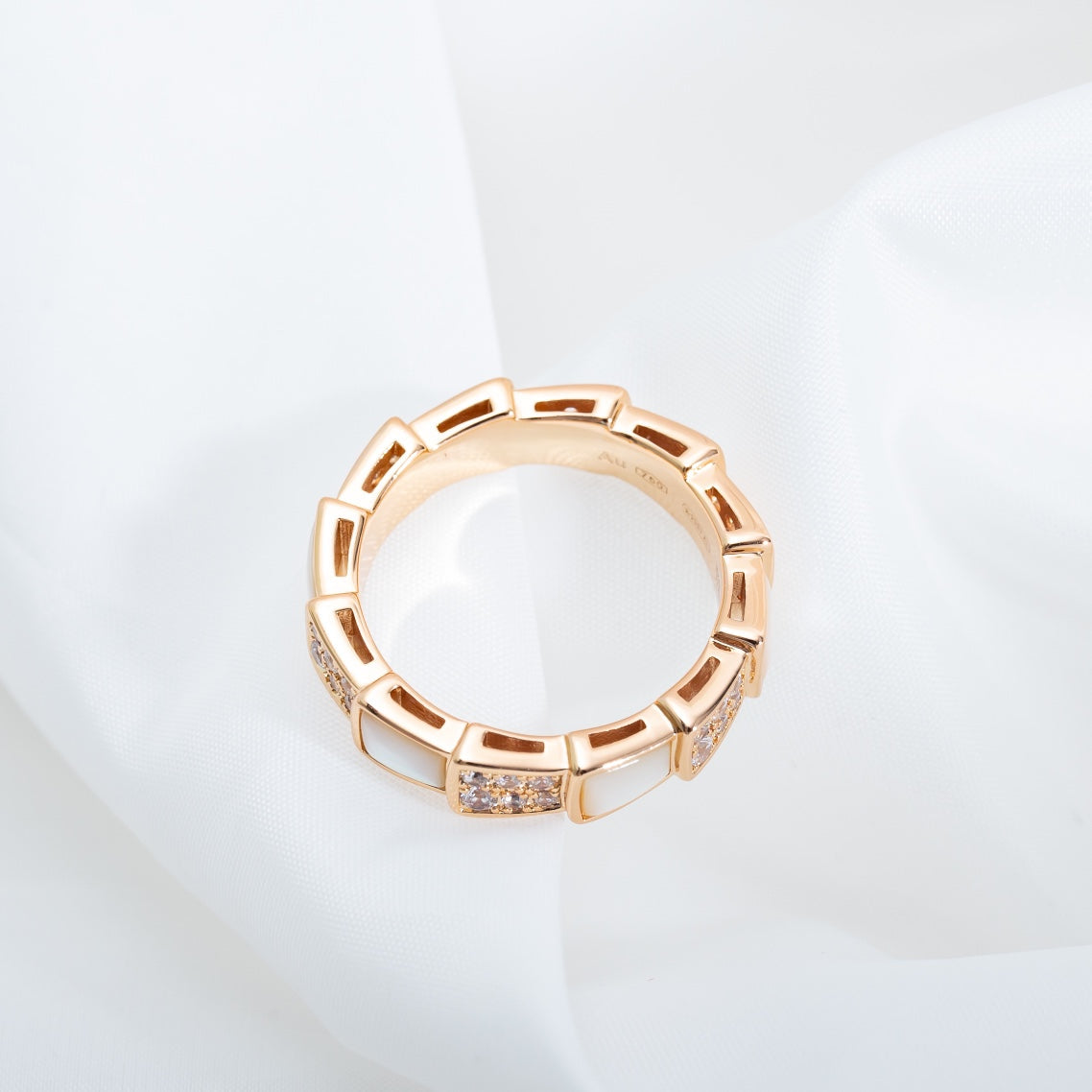 [AuraEcho Jewelry]SERPENTI RING PINK GOLD MOP DIAMOND PAVED 4MM