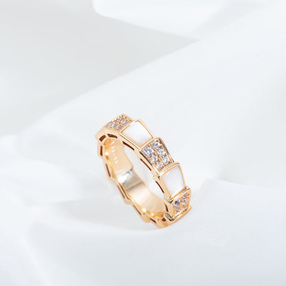[AuraEcho Jewelry]SERPENTI RING PINK GOLD MOP DIAMOND PAVED 4MM