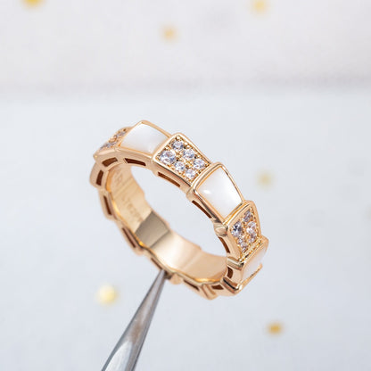 [AuraEcho Jewelry]SERPENTI RING PINK GOLD MOP DIAMOND PAVED 4MM