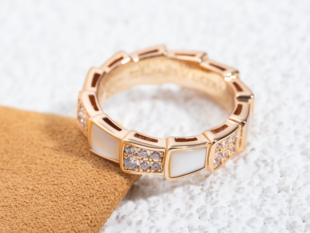 [AuraEcho Jewelry]SERPENTI RING PINK GOLD MOP DIAMOND PAVED 4MM