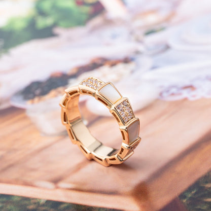 [AuraEcho Jewelry]SERPENTI RING PINK GOLD MOP DIAMOND PAVED 4MM