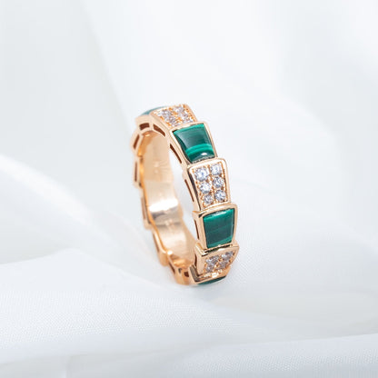 [AuraEcho Jewelry]SERPENTI RING PINK GOLD MALACHITE DIAMOND PAVED 4MM
