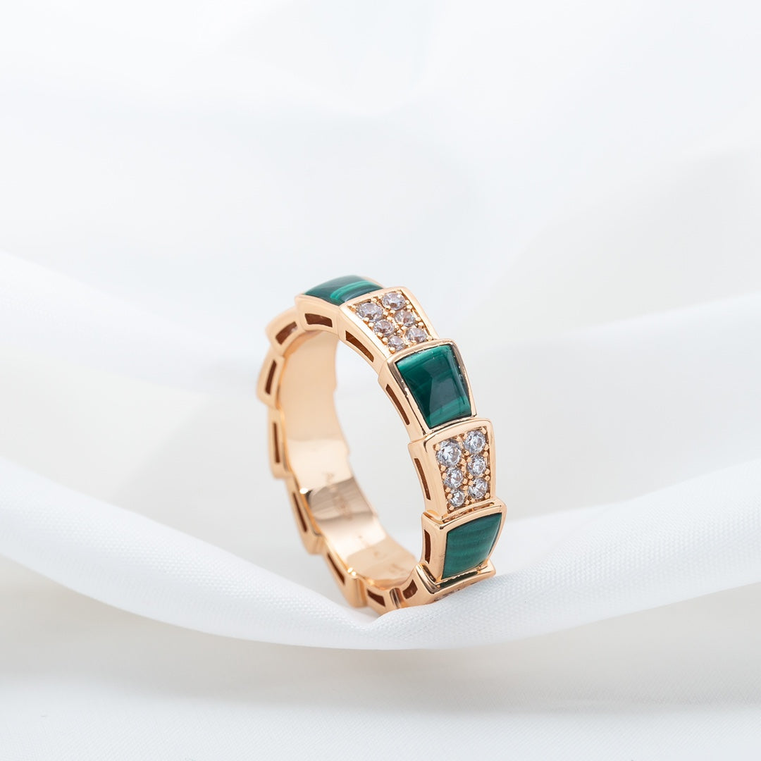 [AuraEcho Jewelry]SERPENTI RING PINK GOLD MALACHITE DIAMOND PAVED 4MM