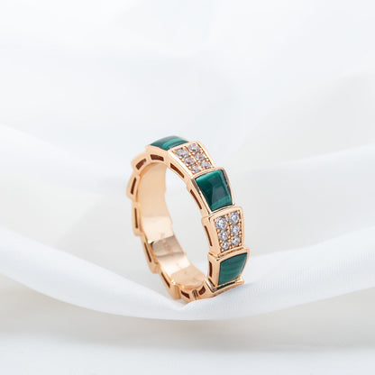 [AuraEcho Jewelry]SERPENTI RING PINK GOLD MALACHITE DIAMOND PAVED 4MM