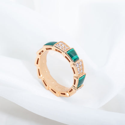 [AuraEcho Jewelry]SERPENTI RING PINK GOLD MALACHITE DIAMOND PAVED 4MM