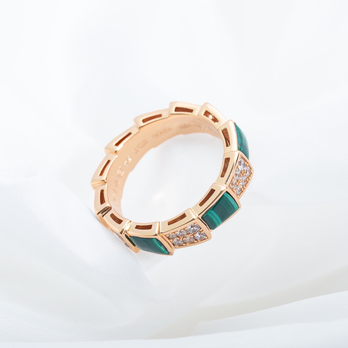 [AuraEcho Jewelry]SERPENTI RING PINK GOLD MALACHITE DIAMOND PAVED 4MM