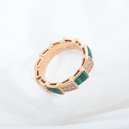 [AuraEcho Jewelry]SERPENTI RING PINK GOLD MALACHITE DIAMOND PAVED 4MM