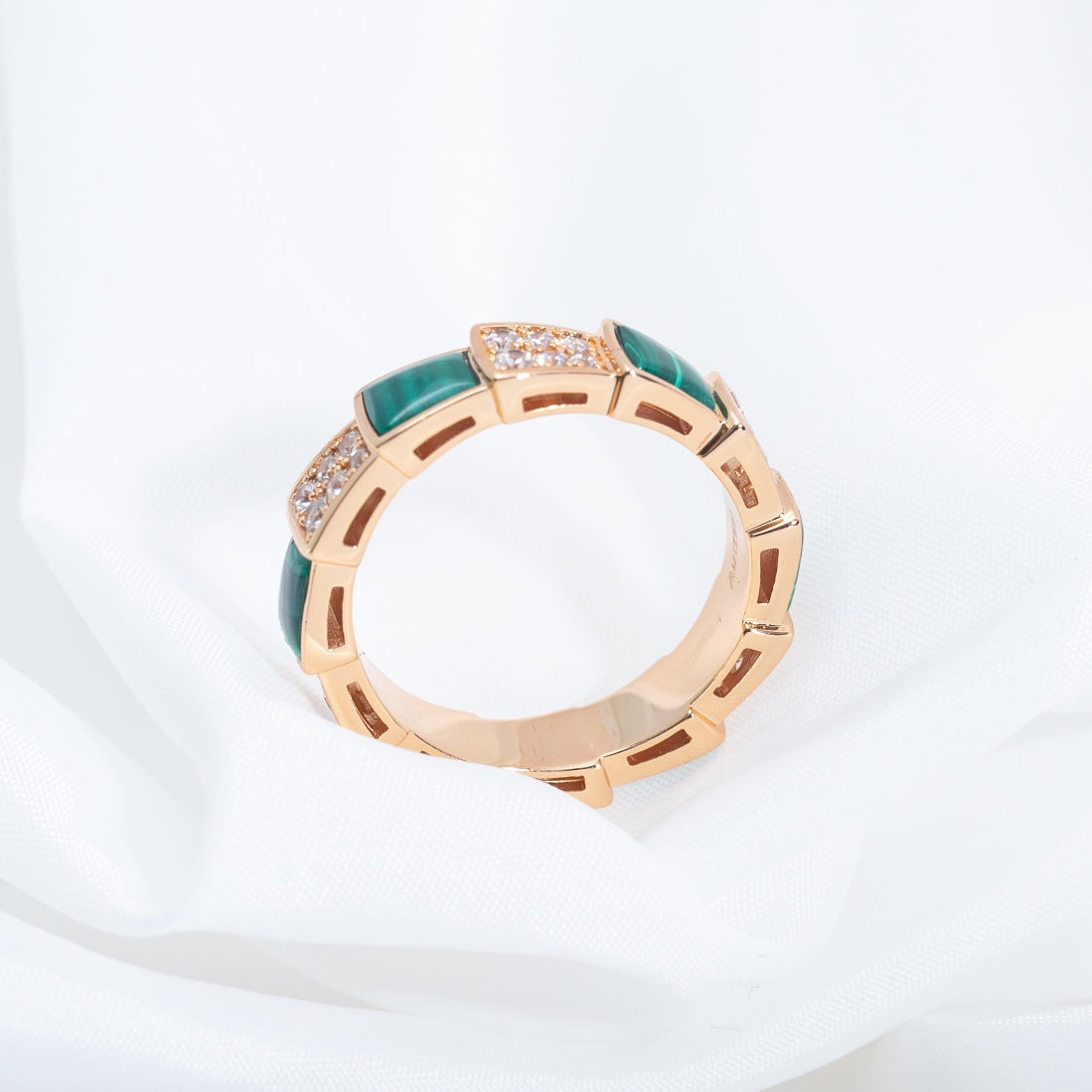 [AuraEcho Jewelry]SERPENTI RING PINK GOLD MALACHITE DIAMOND PAVED 4MM