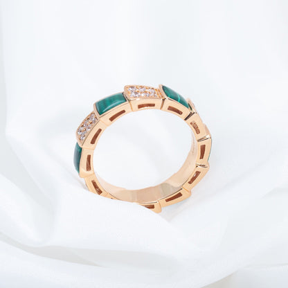 [AuraEcho Jewelry]SERPENTI RING PINK GOLD MALACHITE DIAMOND PAVED 4MM
