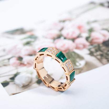 [AuraEcho Jewelry]SERPENTI RING PINK GOLD MALACHITE DIAMOND PAVED 4MM