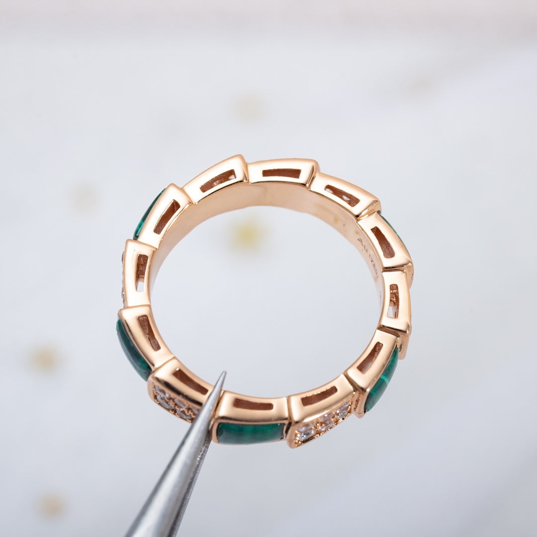 [AuraEcho Jewelry]SERPENTI RING PINK GOLD MALACHITE DIAMOND PAVED 4MM