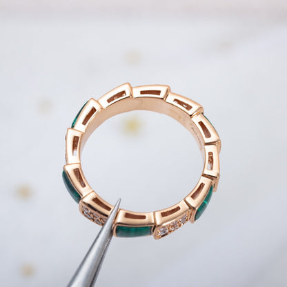 [AuraEcho Jewelry]SERPENTI RING PINK GOLD MALACHITE DIAMOND PAVED 4MM