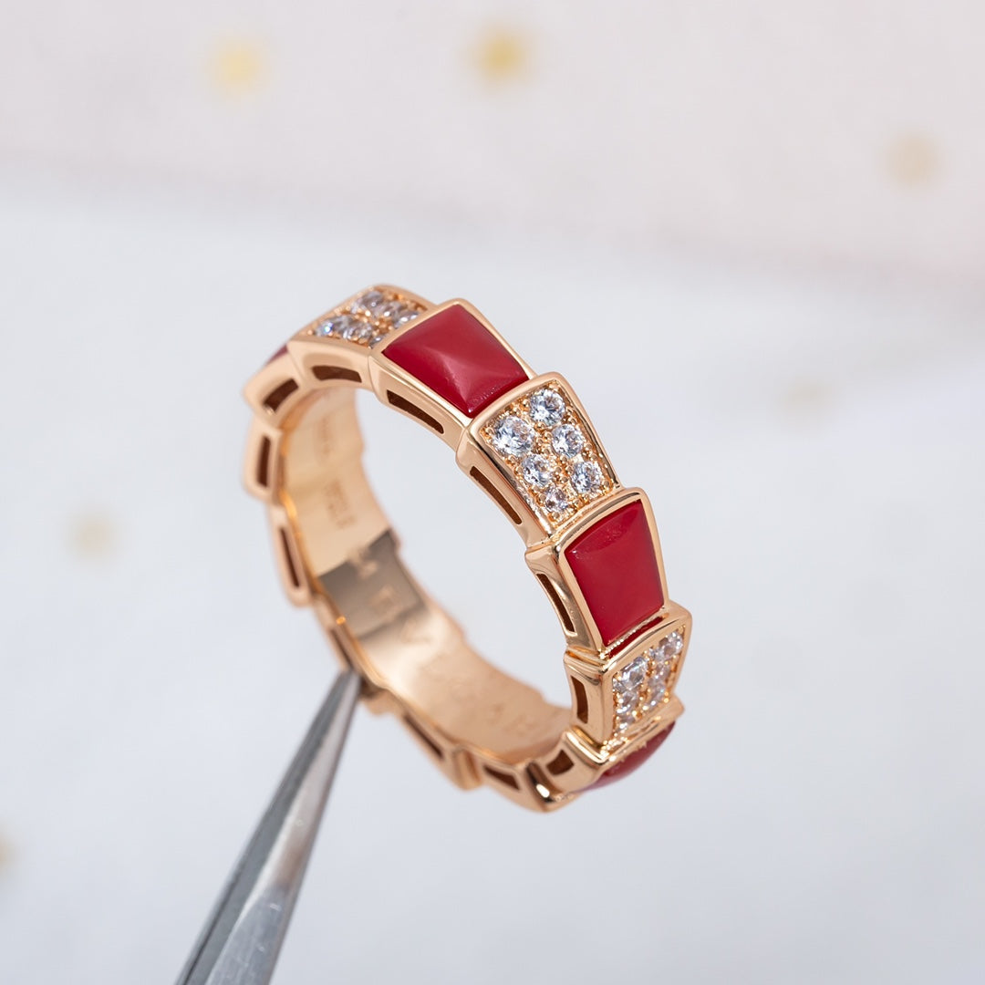 [AuraEcho Jewelry]SERPENTI RING PINK GOLD CARNELIAN DIAMOND PAVED 4MM